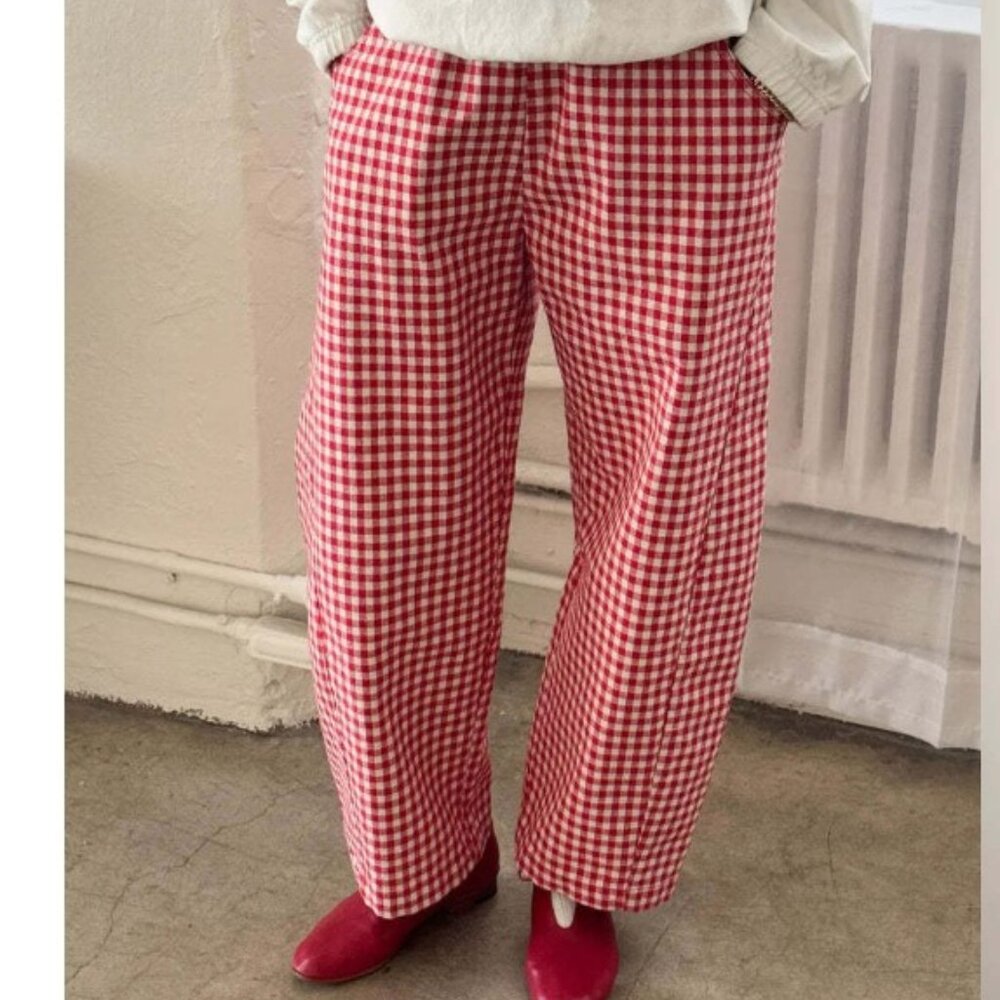 Red Gingham Wide-Leg Pants - Women